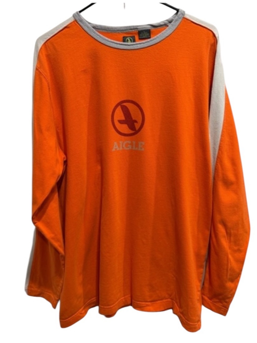 Aigle Size XL Orange Long Sleeve Shirt with Light Gray Accents. Gently used.